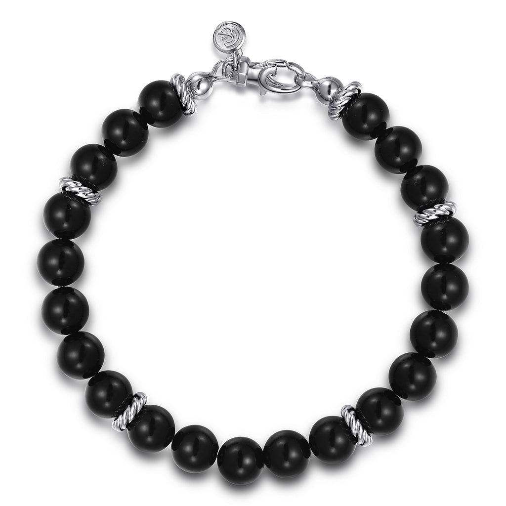 Sterling Silver and 8mm Onyx Beaded Bracelet TBM2080SVJOX