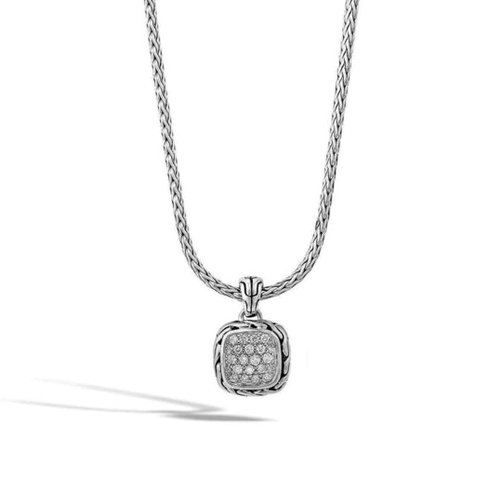 John Hardy Diamond Pave Small Square Pendant Necklace - NBP992412DI - Dejaun Jewelers