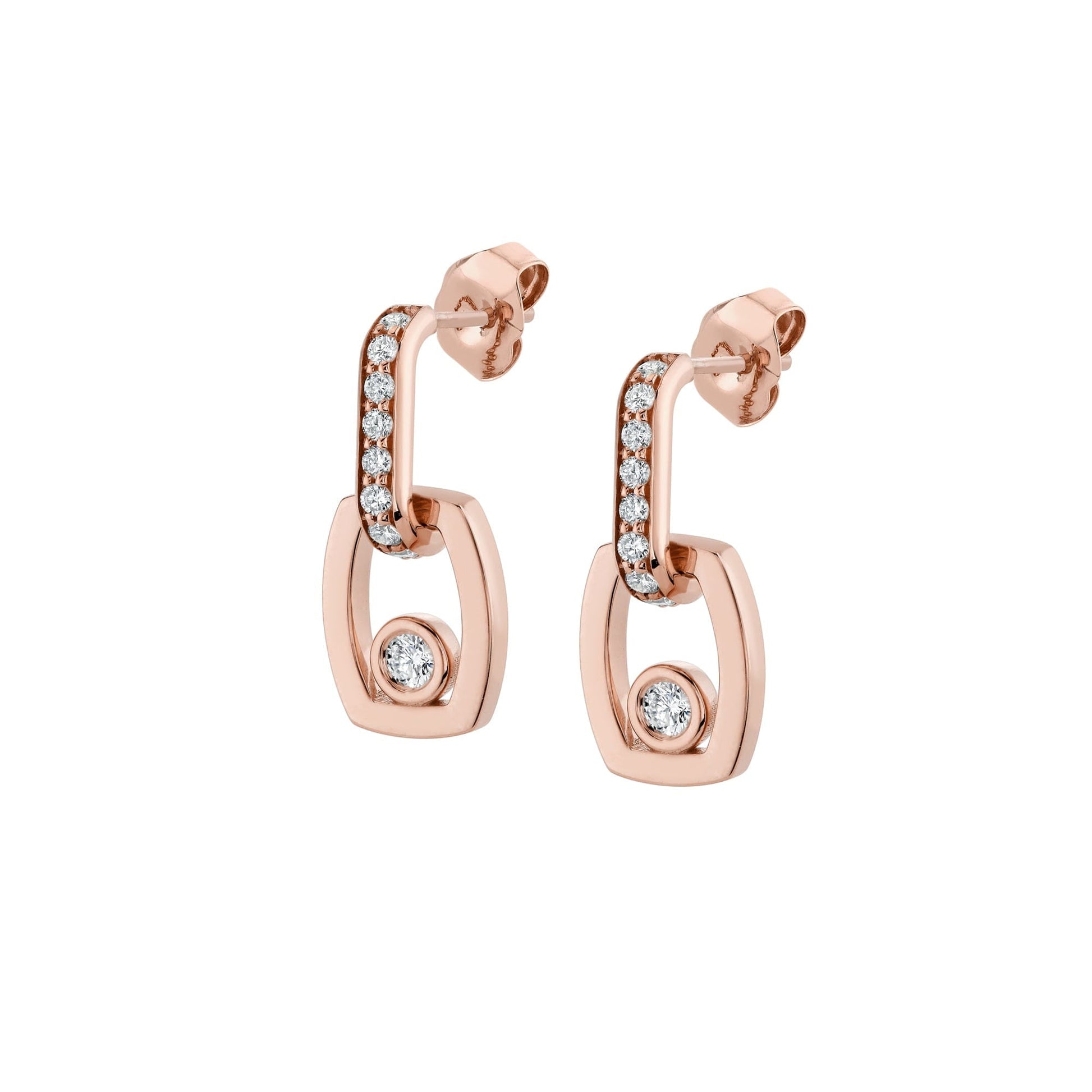 Link Earrings with Bezel Set Diamond