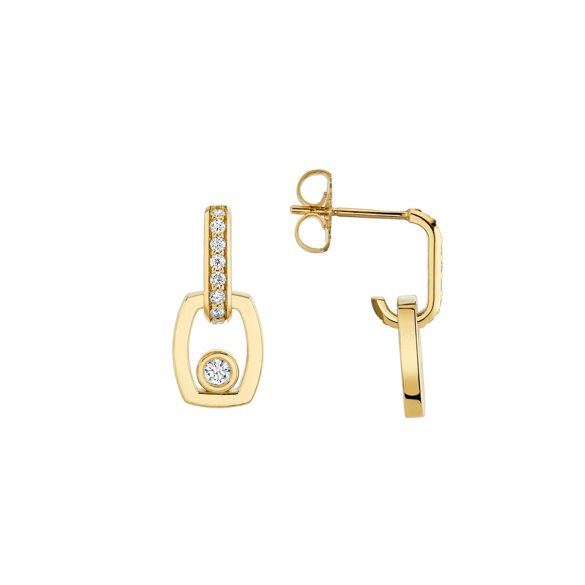 Link Earrings with Bezel Set Diamond