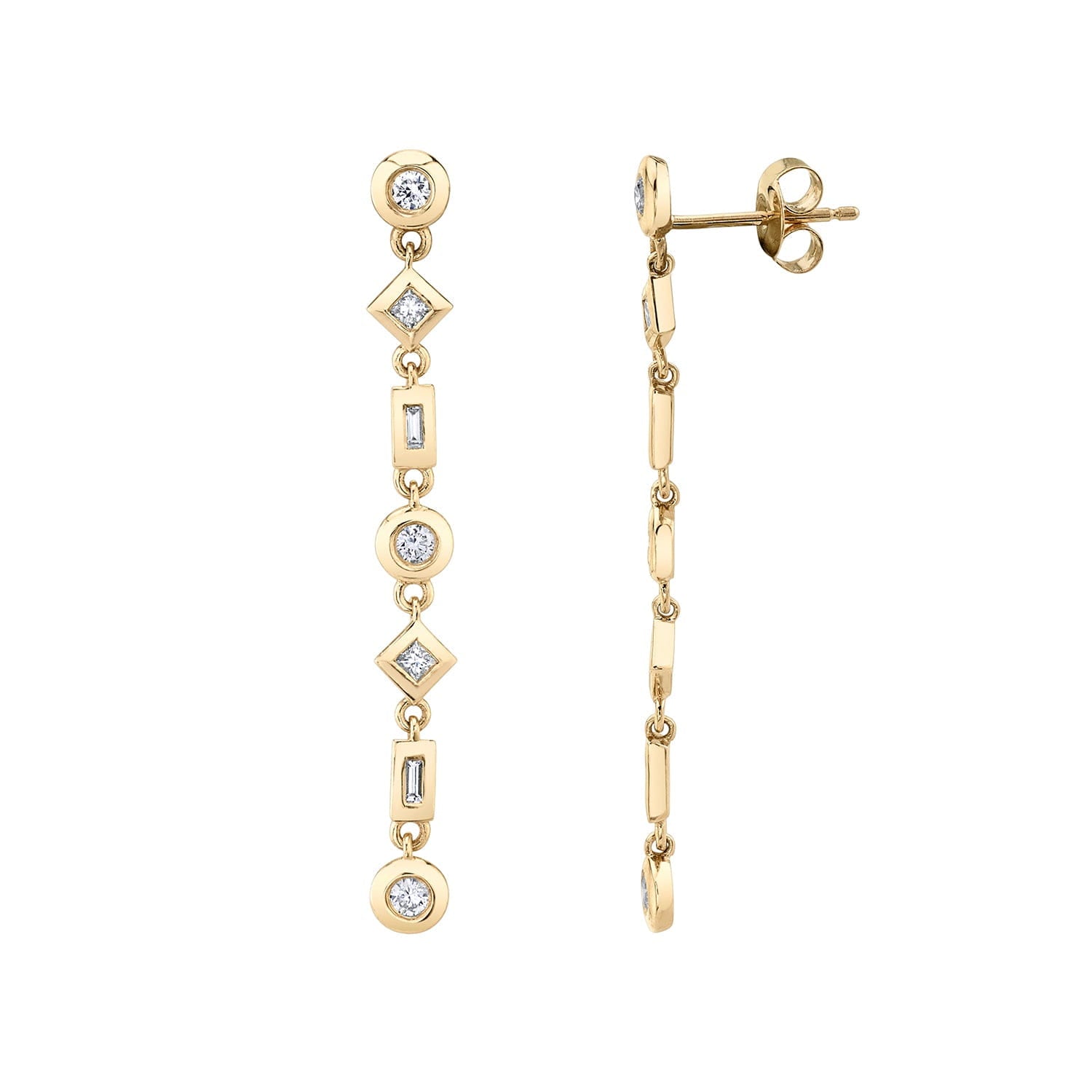 Mixed Shape Bezel Tennis Earrings