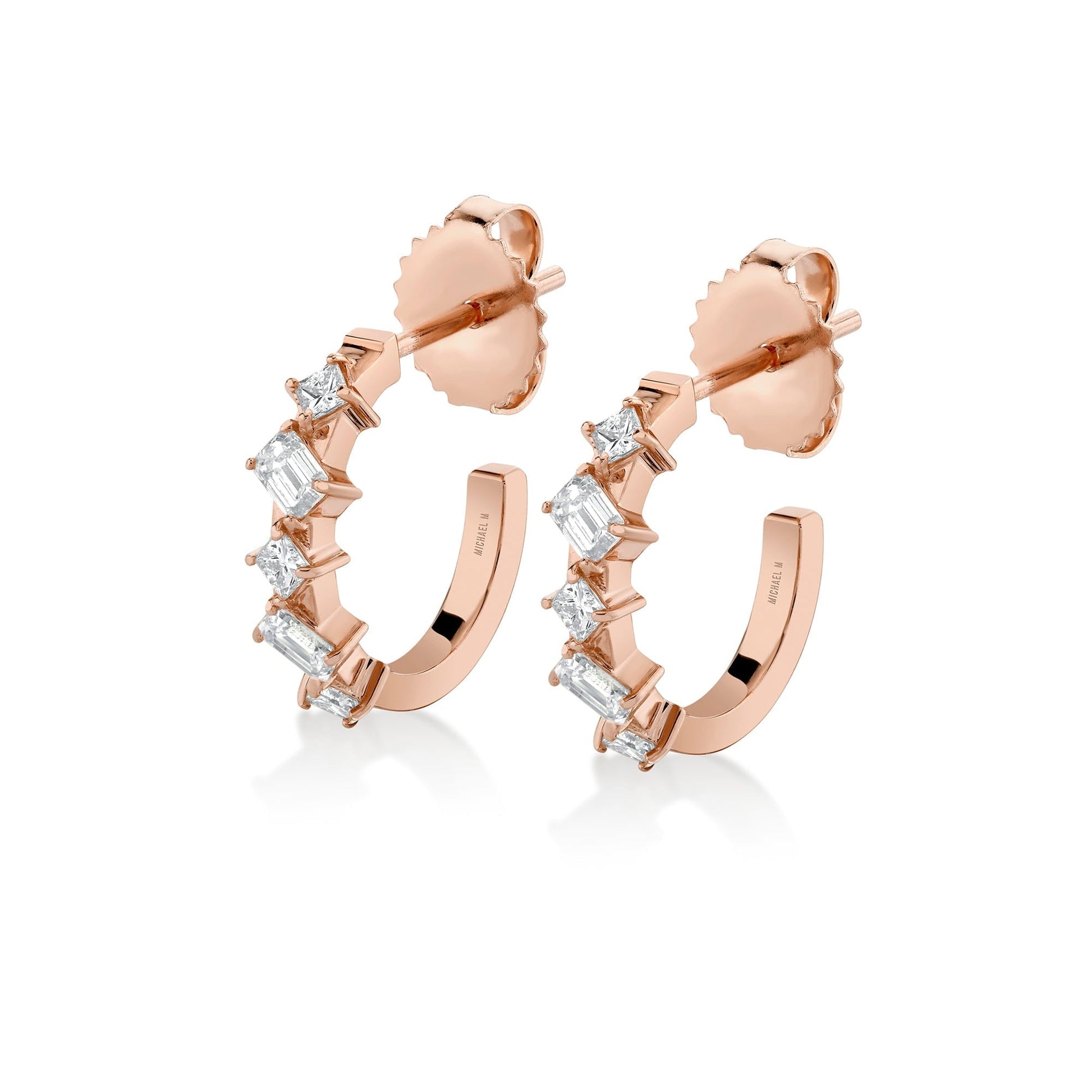 Mini Montage Emerald and Princess Cut Diamond Hoops
