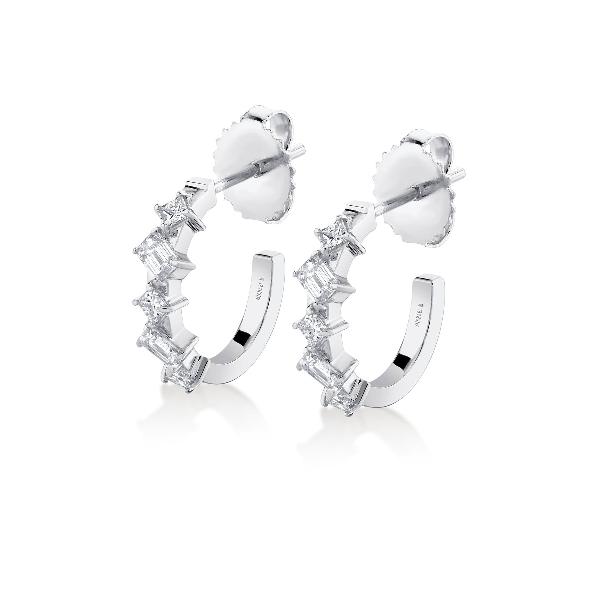 Mini Montage Emerald and Princess Cut Diamond Hoops