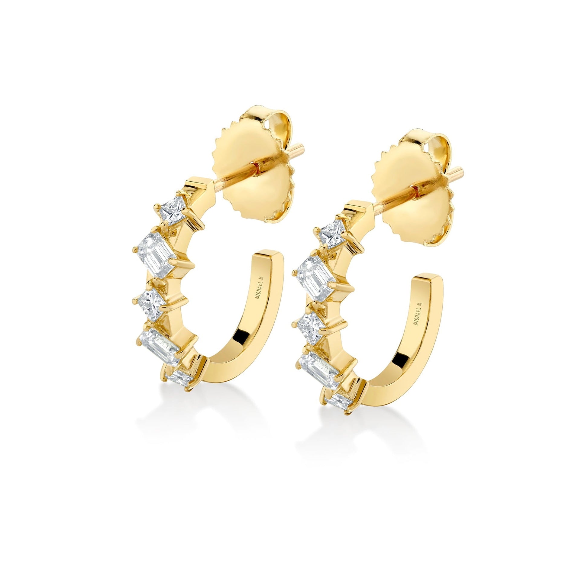 Mini Montage Emerald and Princess Cut Diamond Hoops