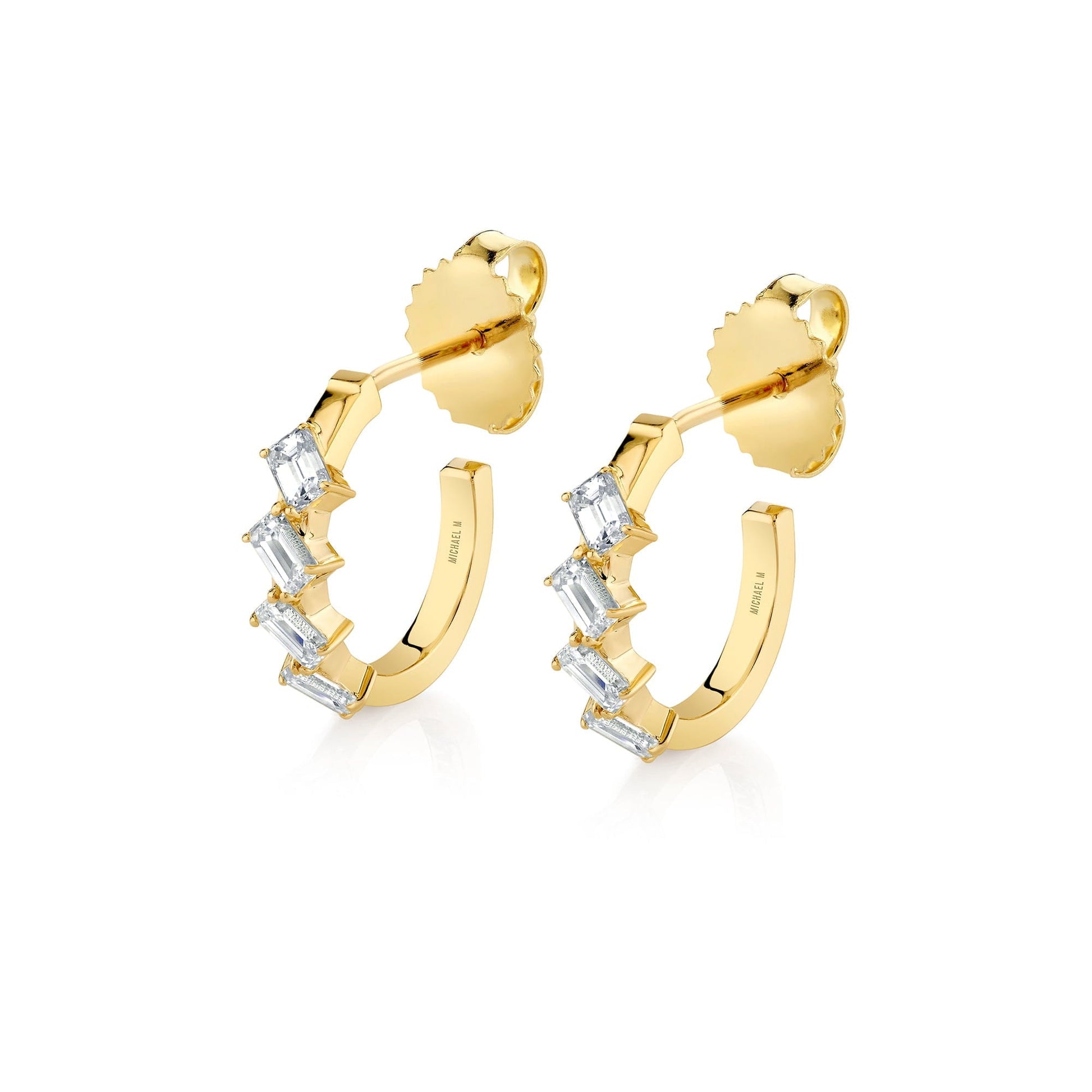 Mini Montage Emerald Cut Diamond Hoops