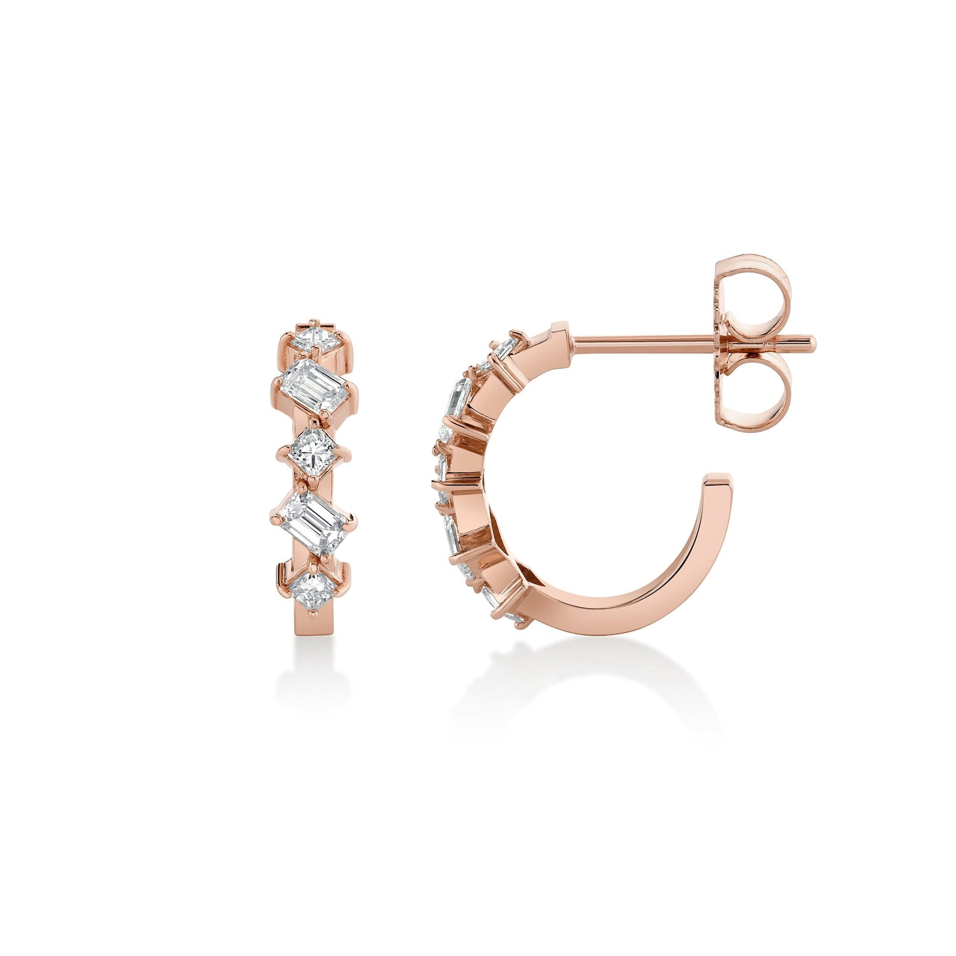 Mini Montage Emerald and Princess Cut Diamond Hoops