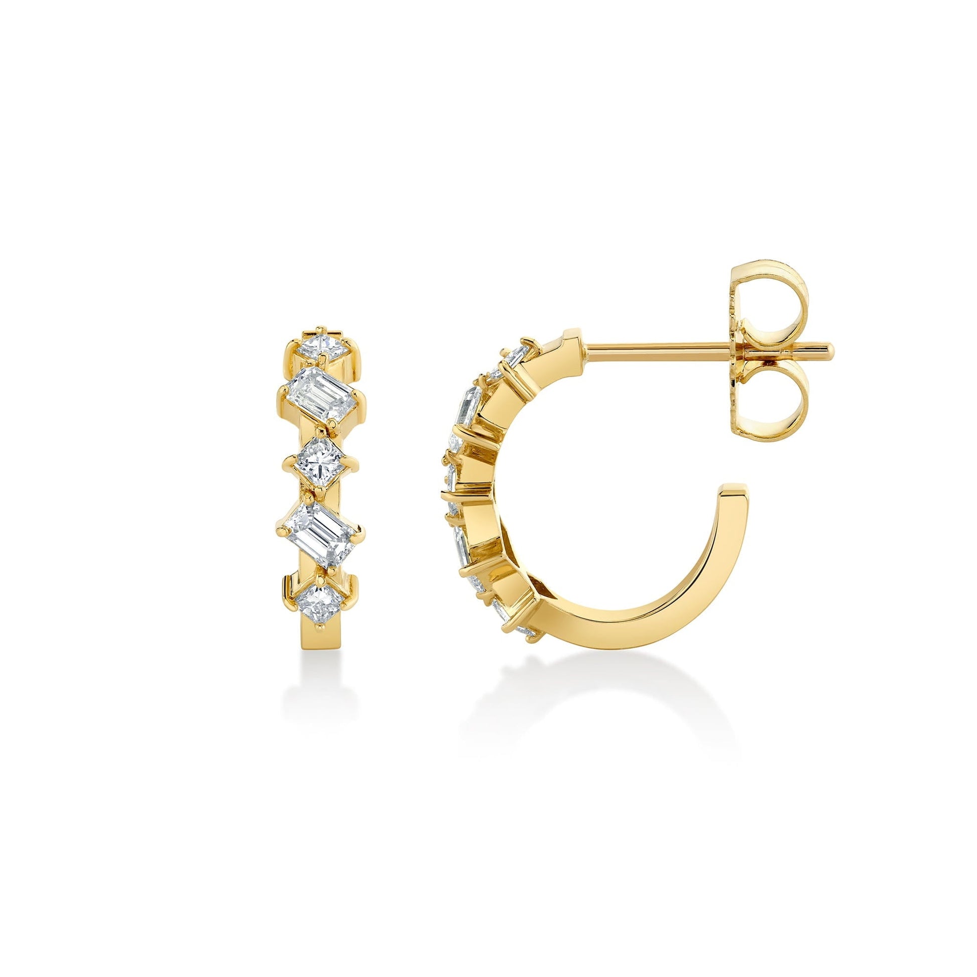Mini Montage Emerald and Princess Cut Diamond Hoops