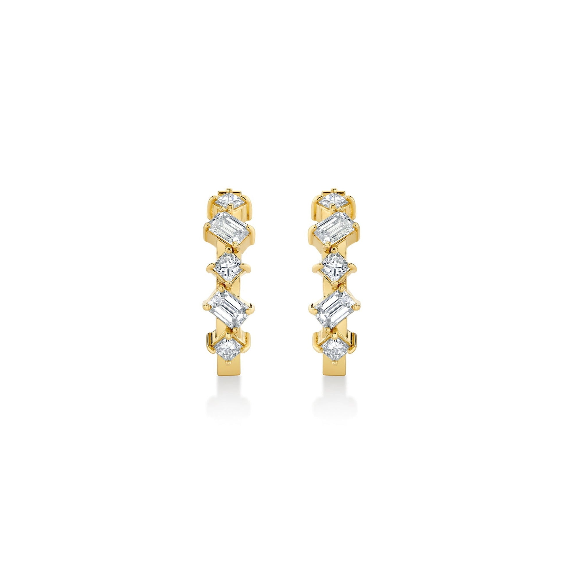 Mini Montage Emerald and Princess Cut Diamond Hoops