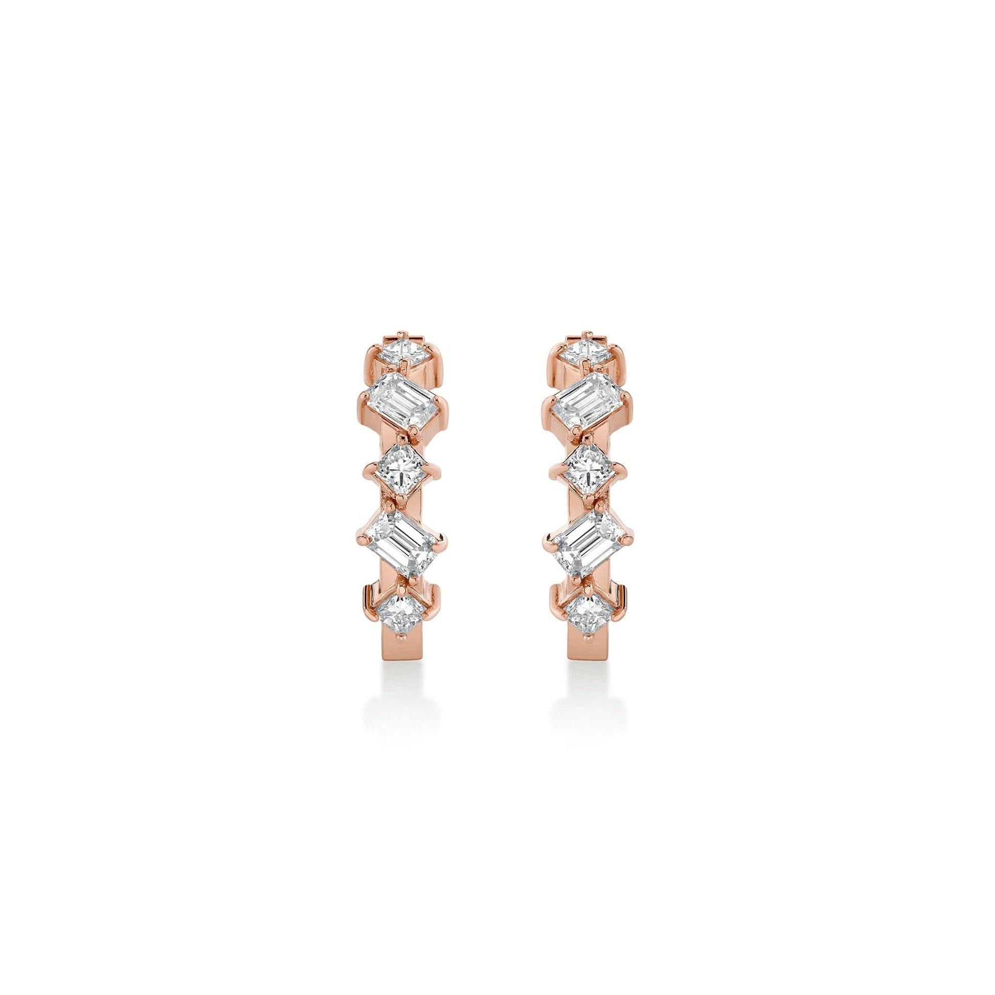 Mini Montage Emerald and Princess Cut Diamond Hoops