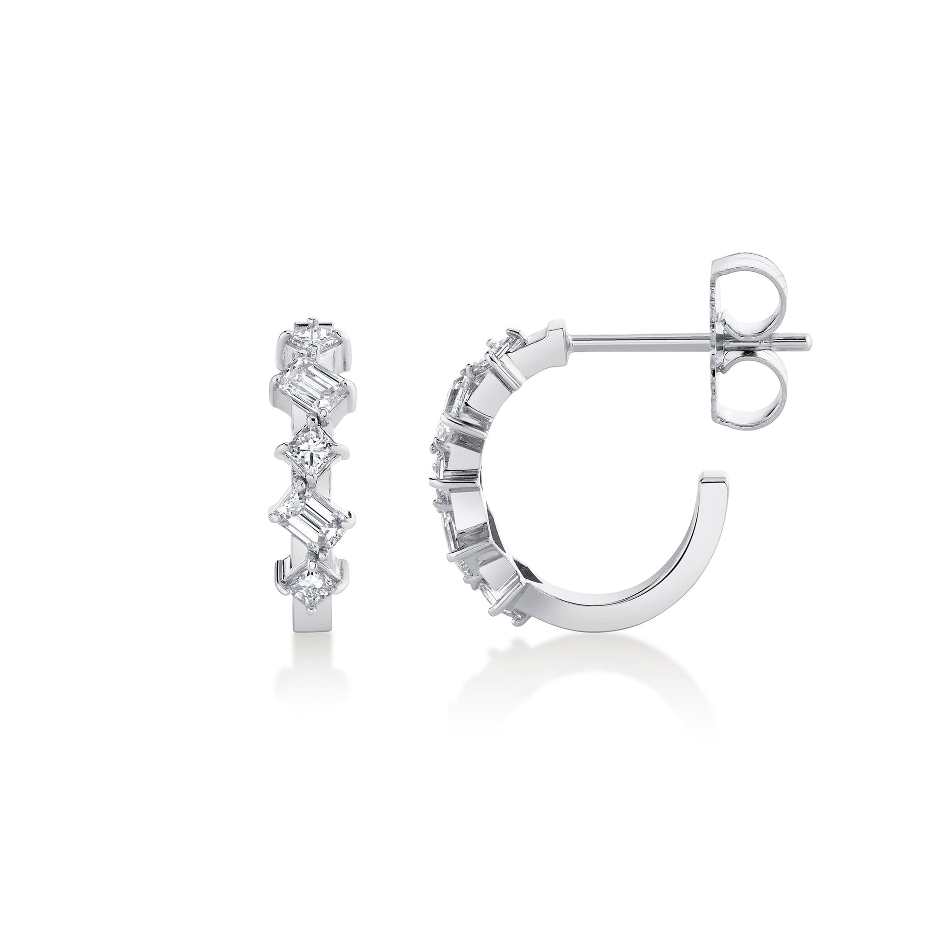 Mini Montage Emerald and Princess Cut Diamond Hoops