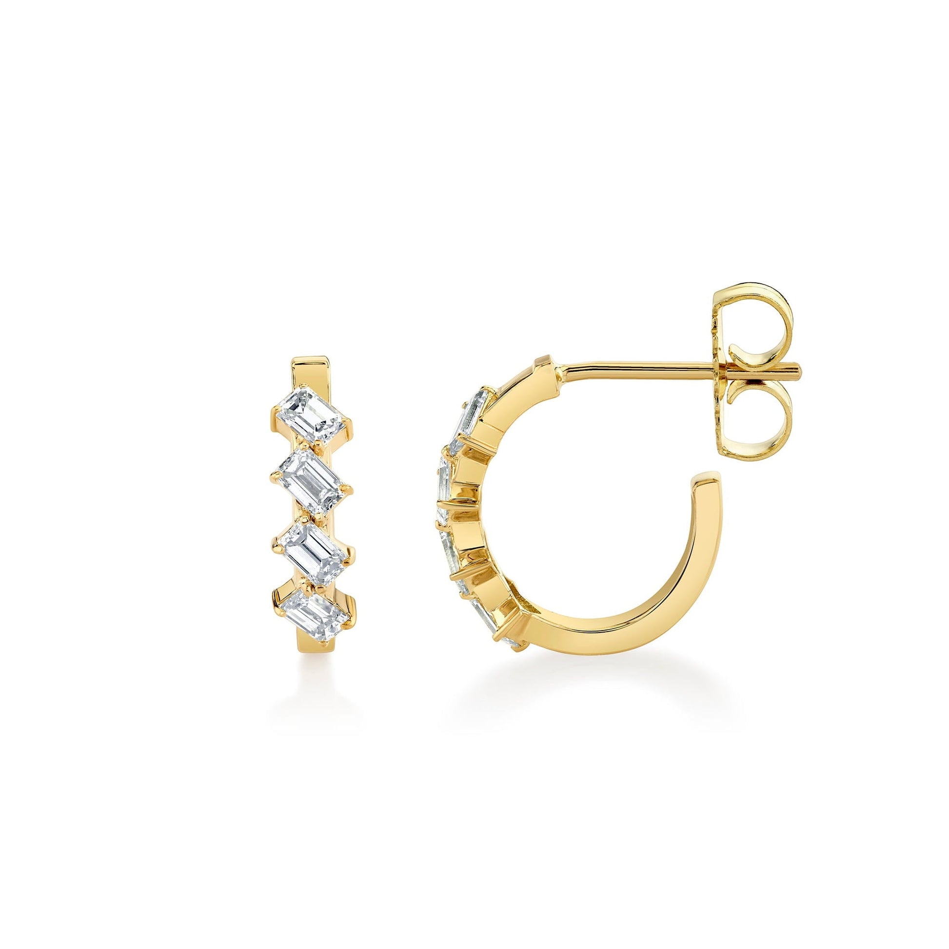 Mini Montage Emerald Cut Diamond Hoops