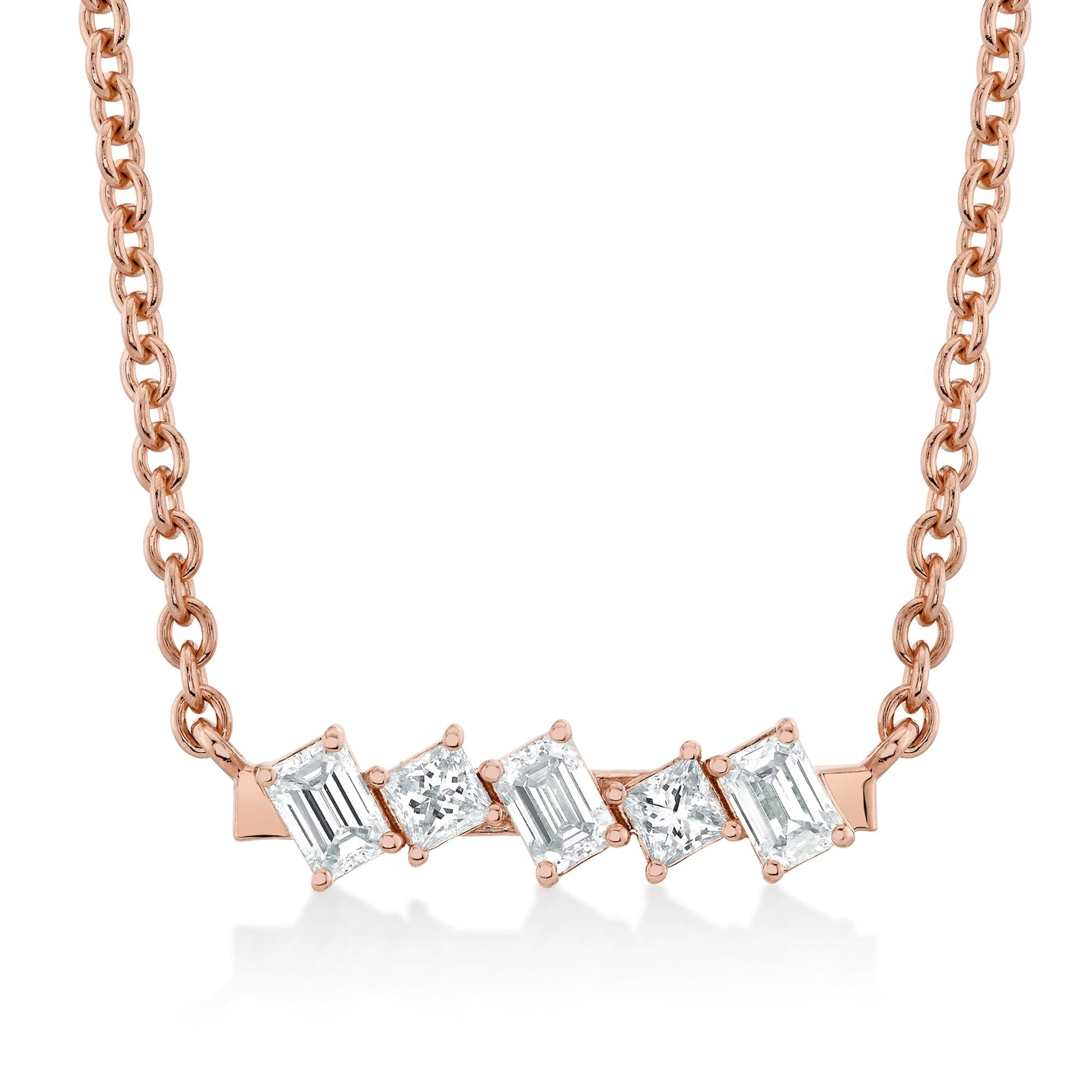 Mini Montage Emerald & Princess Diamond Bar Necklace