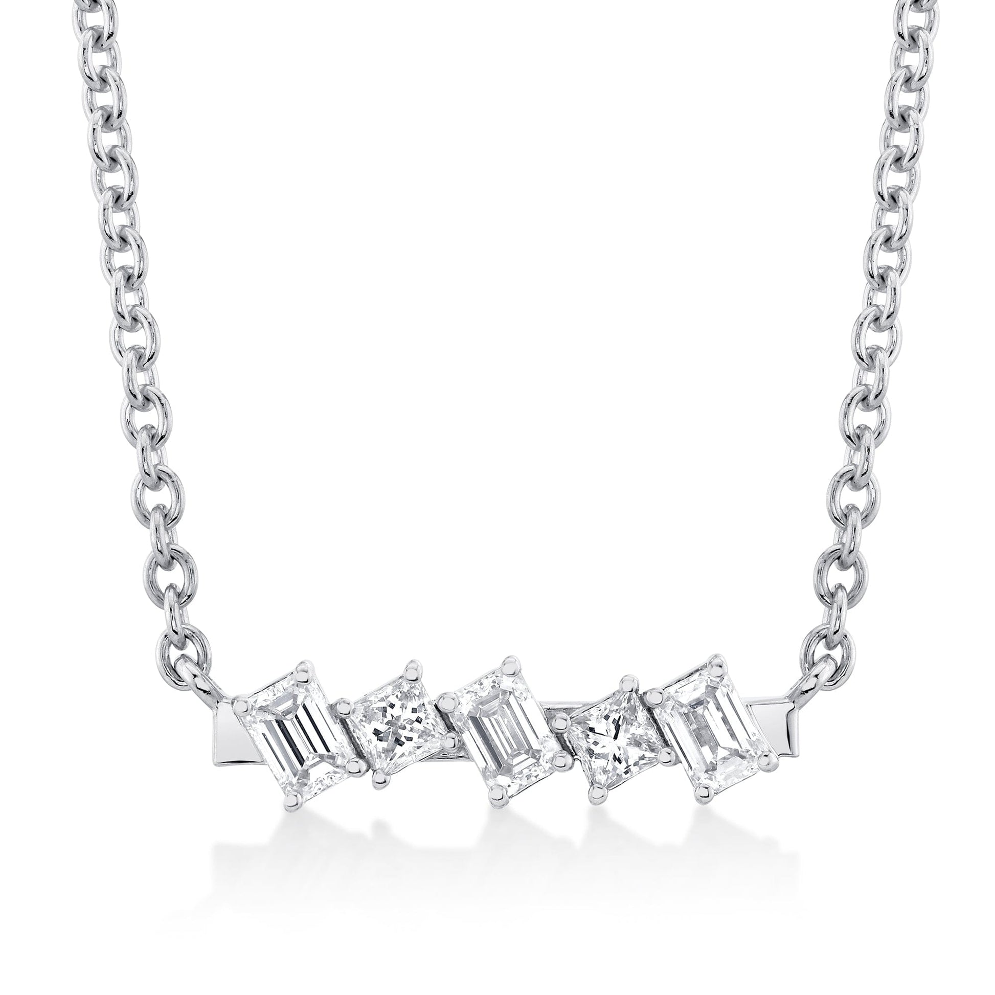 Mini Montage Emerald & Princess Diamond Bar Necklace
