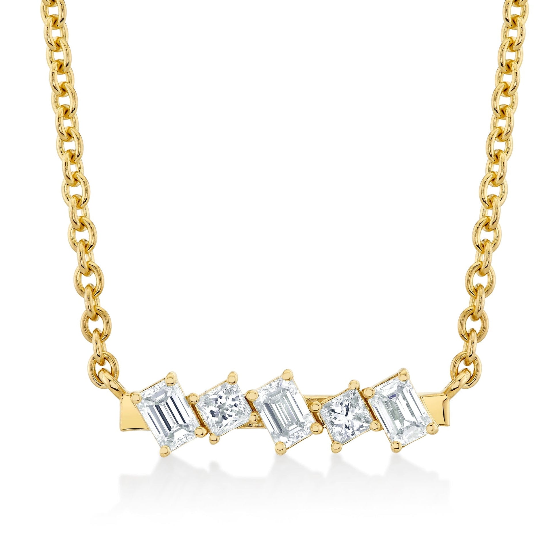 Mini Montage Emerald & Princess Diamond Bar Necklace