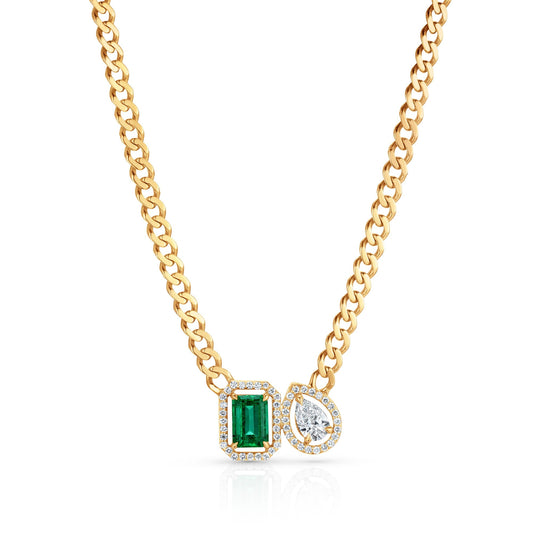 Montage Color Emerald & Pear Halo Necklace