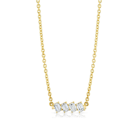 Mini Montage Emerald Cut Diamond Bar Necklace