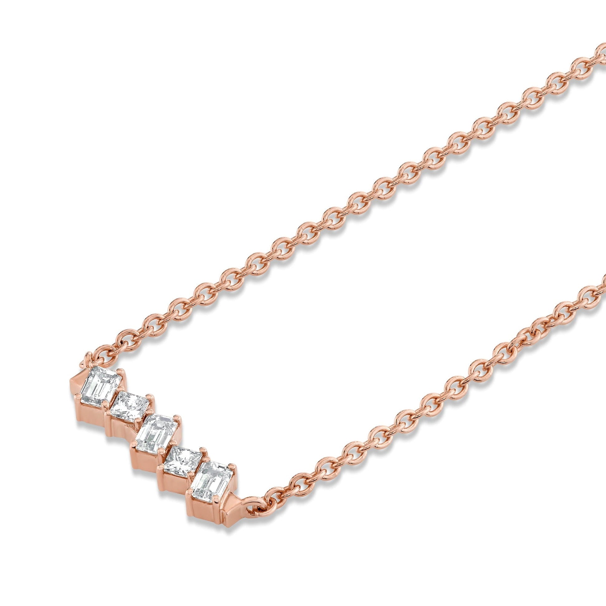 Mini Montage Emerald & Princess Diamond Bar Necklace