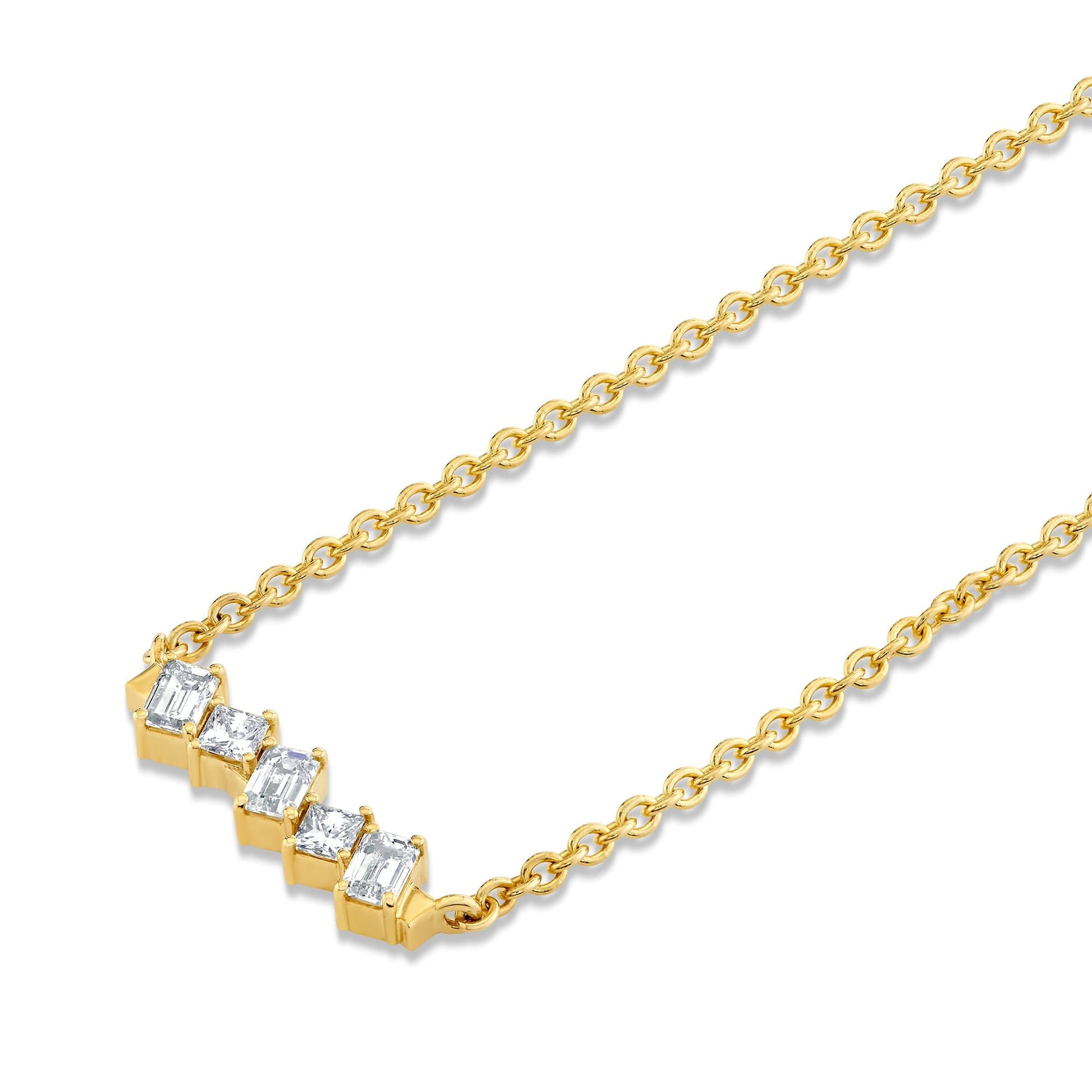 Mini Montage Emerald & Princess Diamond Bar Necklace