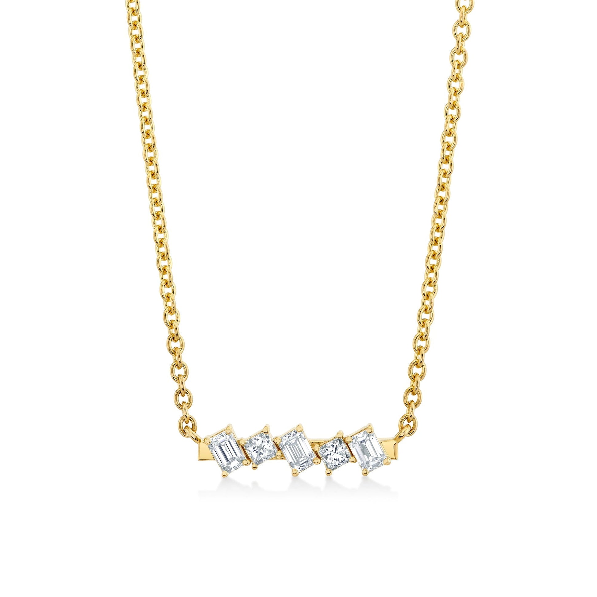 Mini Montage Emerald & Princess Diamond Bar Necklace