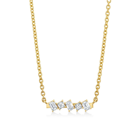 Mini Montage Emerald & Princess Diamond Bar Necklace