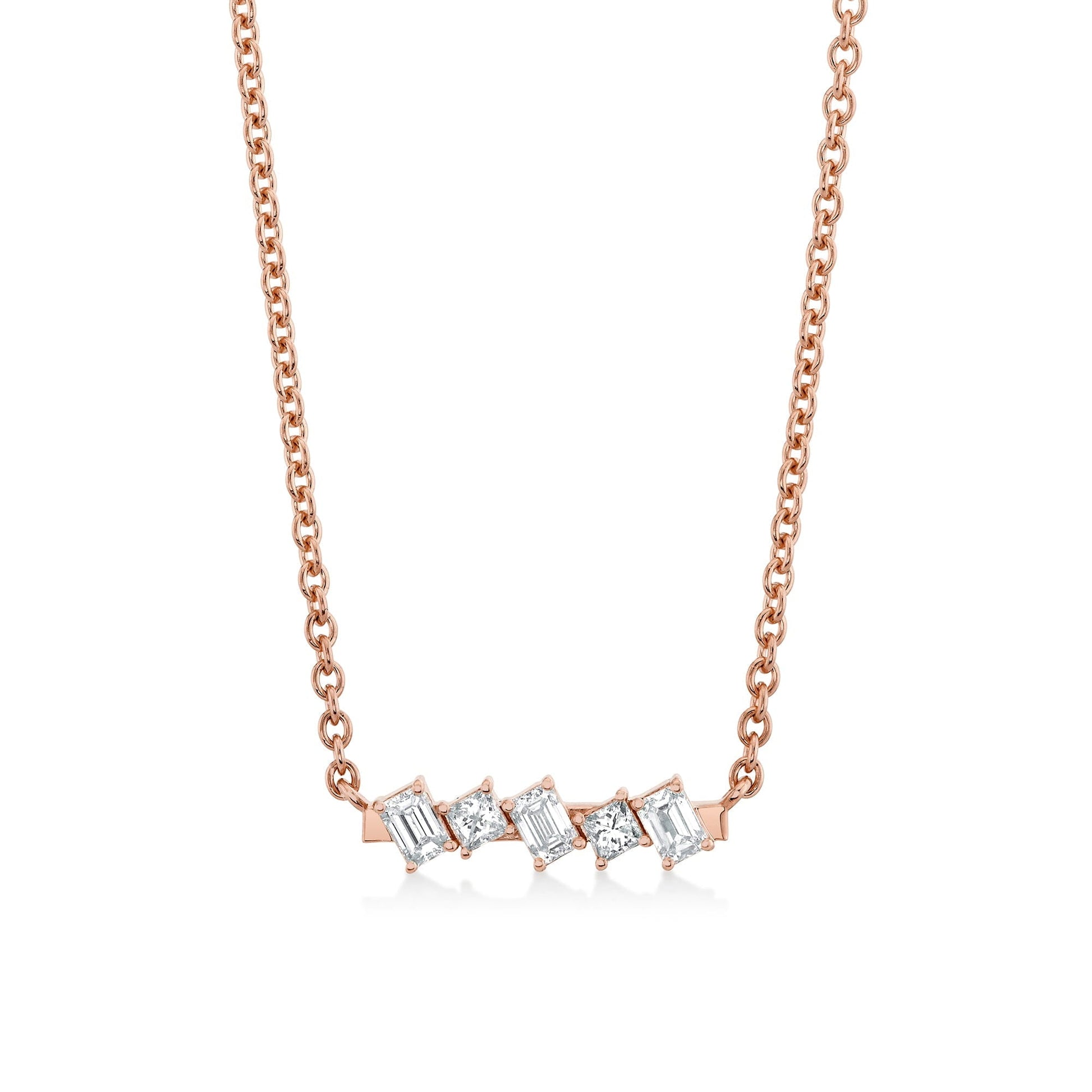 Mini Montage Emerald & Princess Diamond Bar Necklace