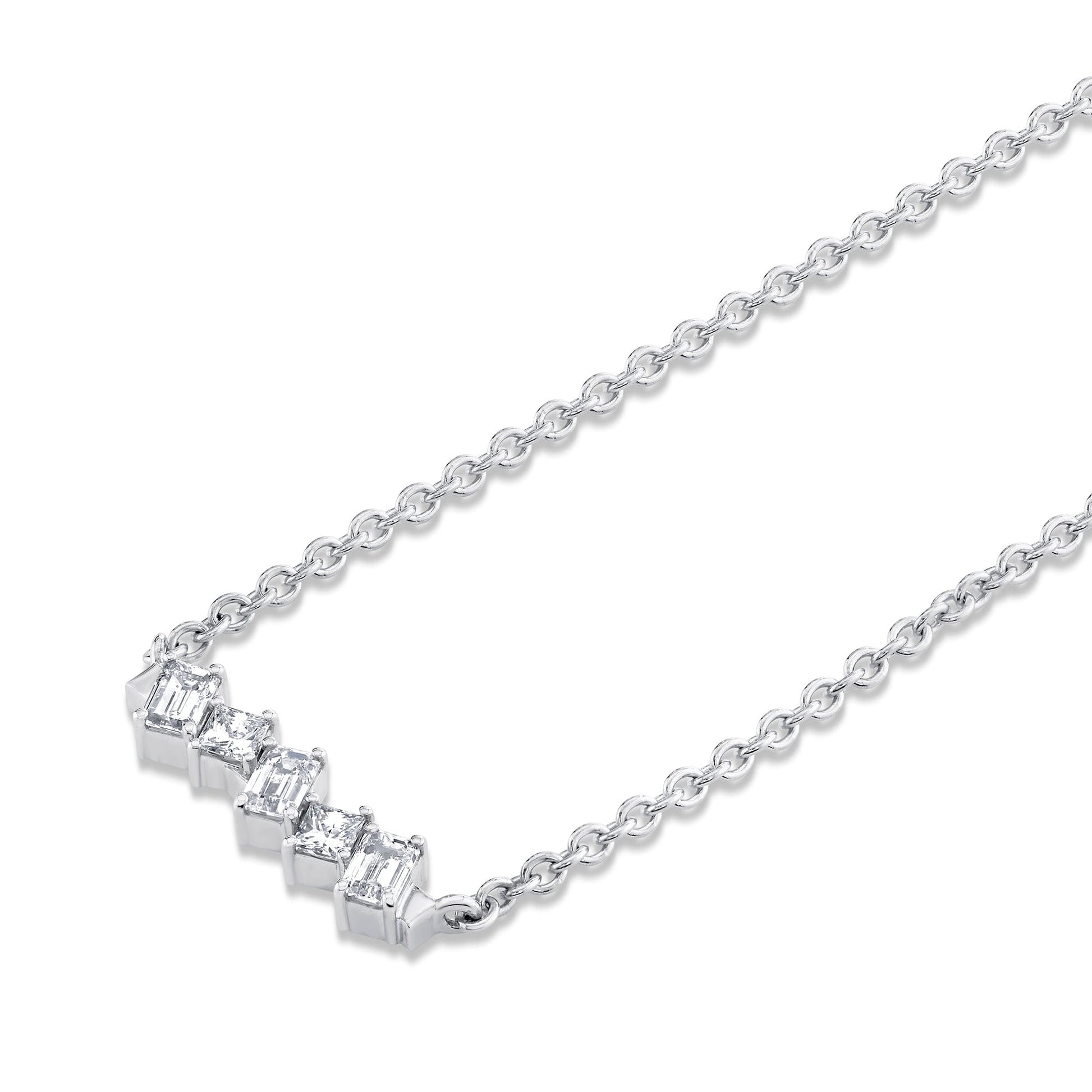 Mini Montage Emerald & Princess Diamond Bar Necklace