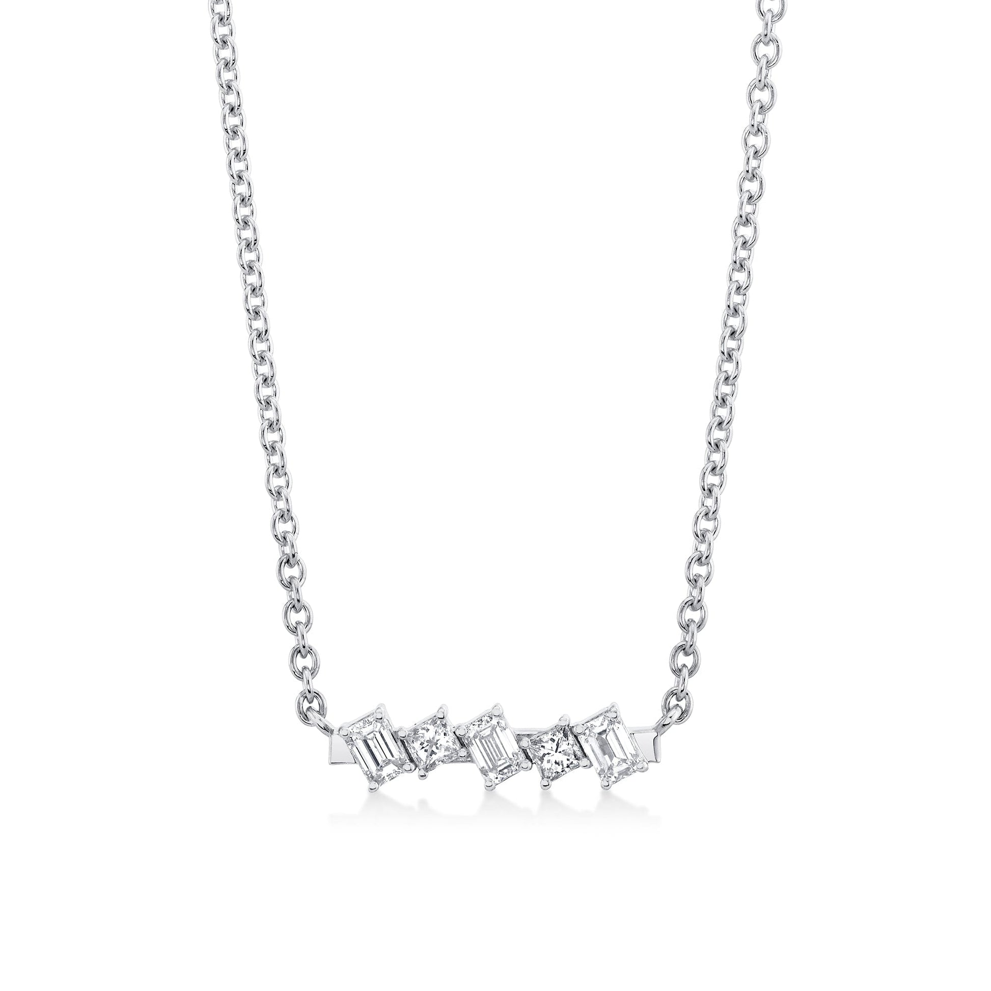 Mini Montage Emerald & Princess Diamond Bar Necklace
