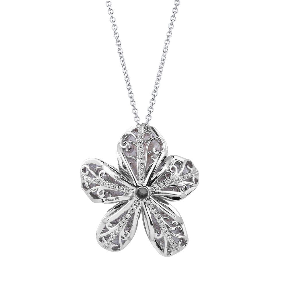 5 Petal Flower Pink and Grey Diamond Pendant
