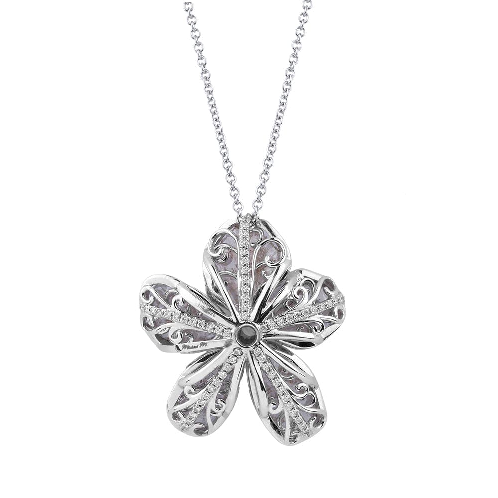 5 Petal Flower Pink and Grey Diamond Pendant