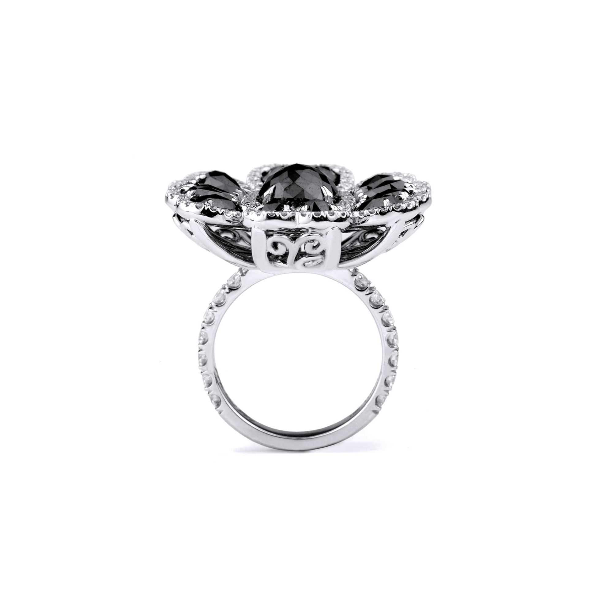 Black Diamond Petal Ring