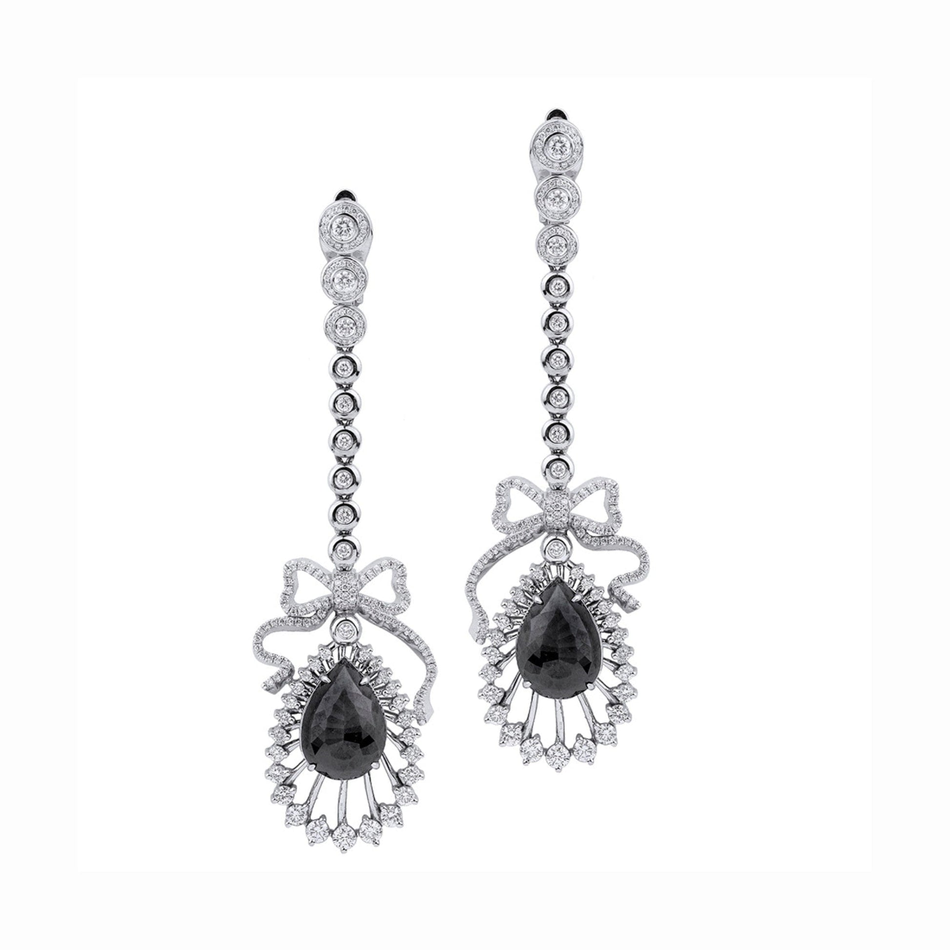Bow Drop Black Diamond Earrings
