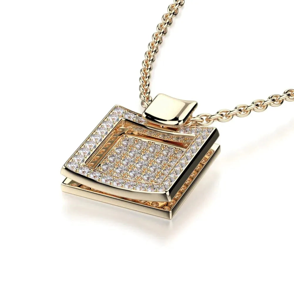 Diamond Filled Square Pendant Necklace