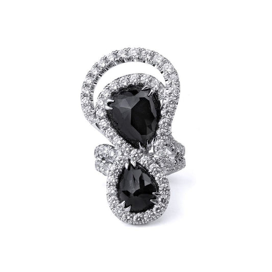 Double Black Diamond Pear Ring