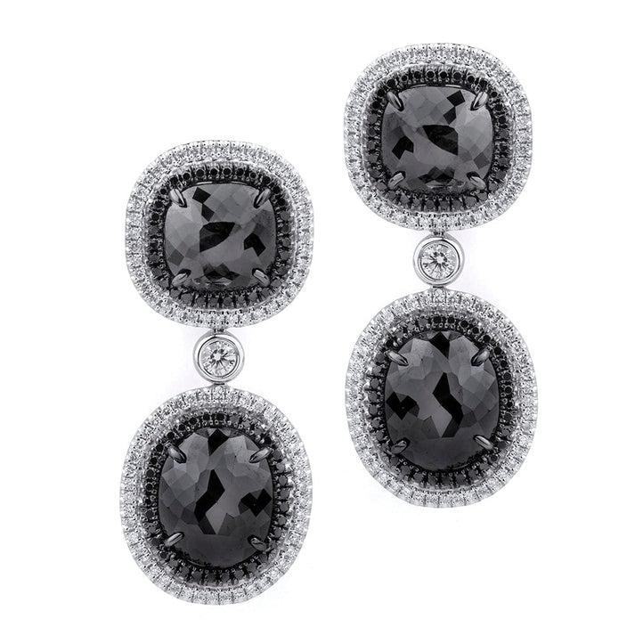 MICHAEL M Double Drop Cushion Black Diamond Earrings ER259