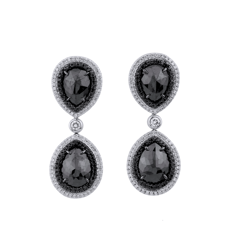 Double Drop Pear Black Diamond Earrings