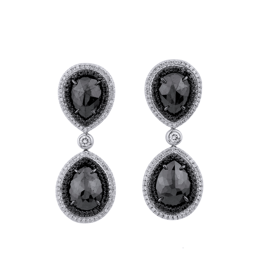 Double Drop Pear Black Diamond Earrings