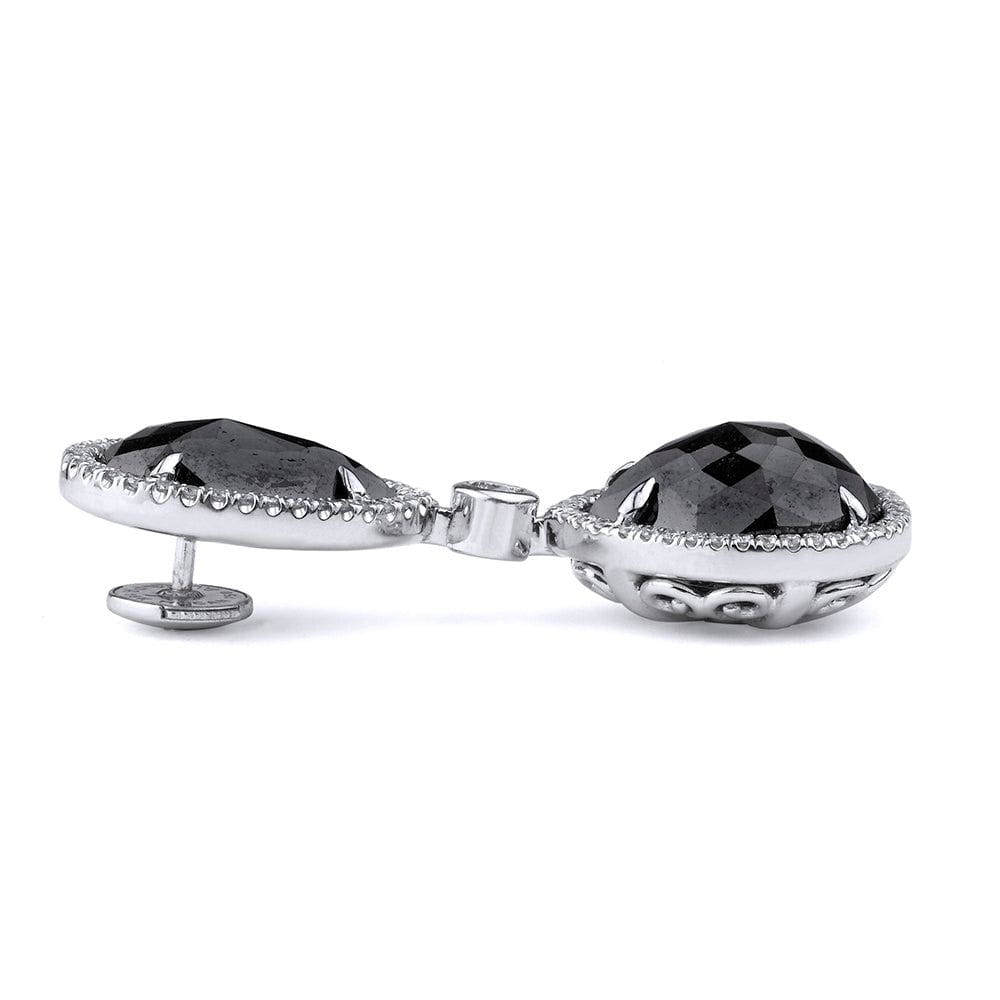 Large Double Drop Pear Black Diamond Earrings