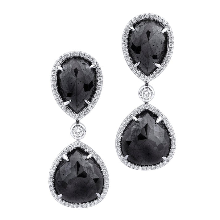 MICHAEL M Large Double Drop Pear Black Diamond Earrings ER247