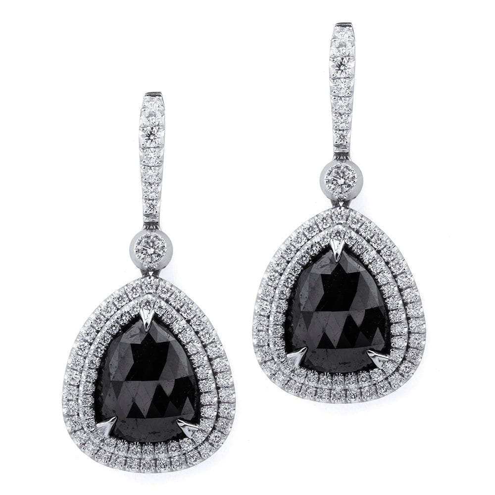 Large Pear Drop Black Diamond Earrings