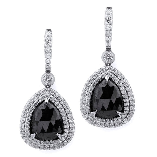 Large Pear Drop Black Diamond Earrings