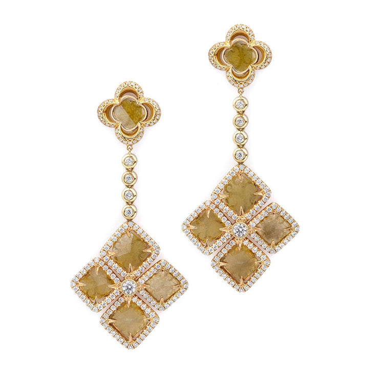 MICHAEL M Mixed-Cut Yellow Diamond Floral Drop Earrings ER213