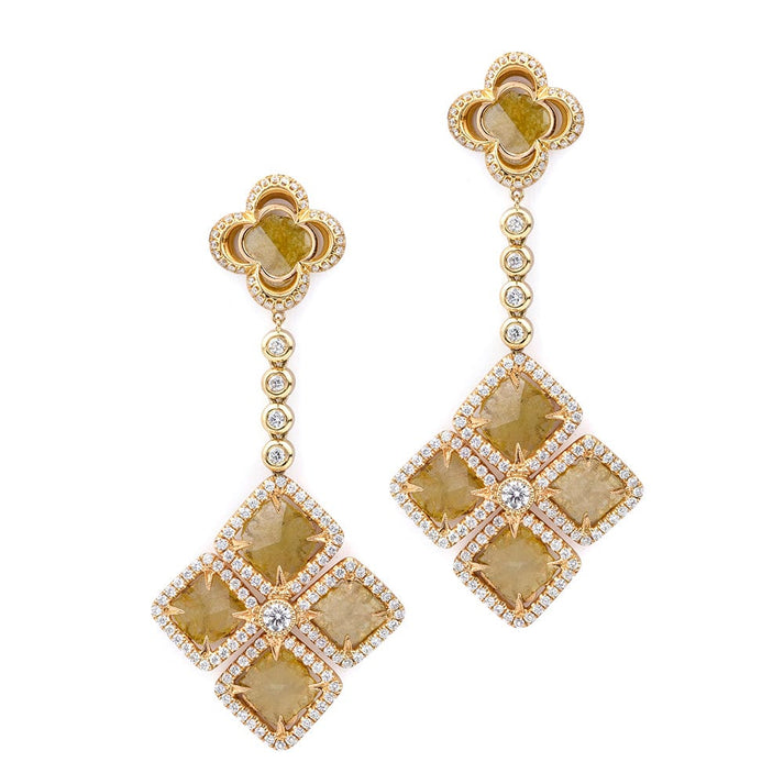 MICHAEL M Mixed-Cut Yellow Diamond Floral Drop Earrings ER213