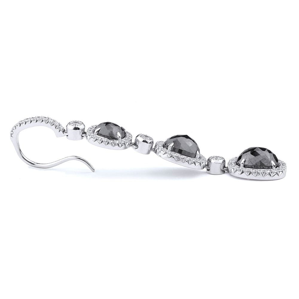 Triple Drop Cushion Black Diamond Earrings