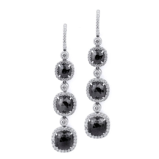 MICHAEL M Triple Drop Cushion Black Diamond Earrings ER225