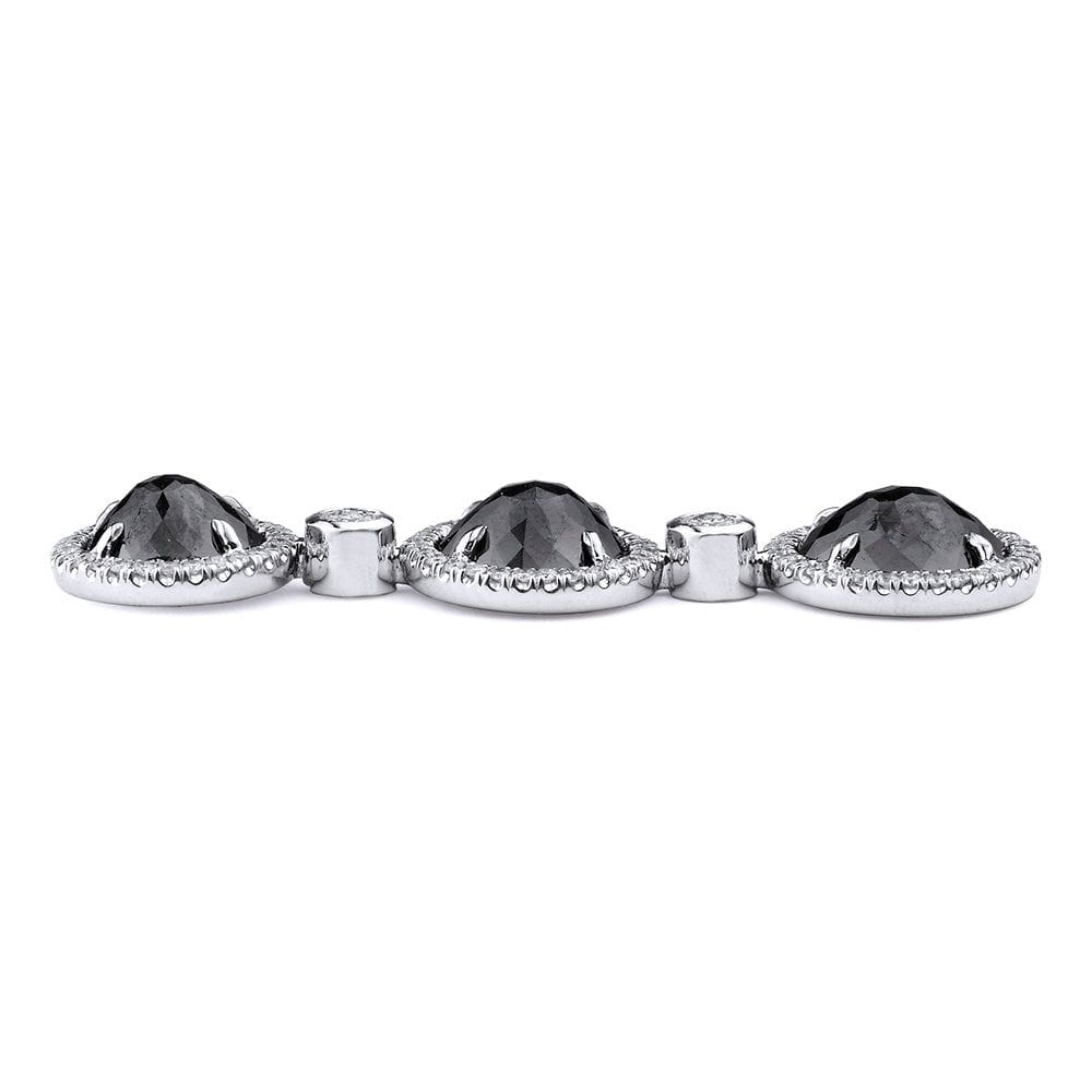 Triple Drop Round Black Diamond Earrings