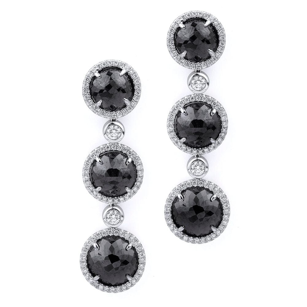 MICHAEL M Triple Drop Round Black Diamond Earrings ER260