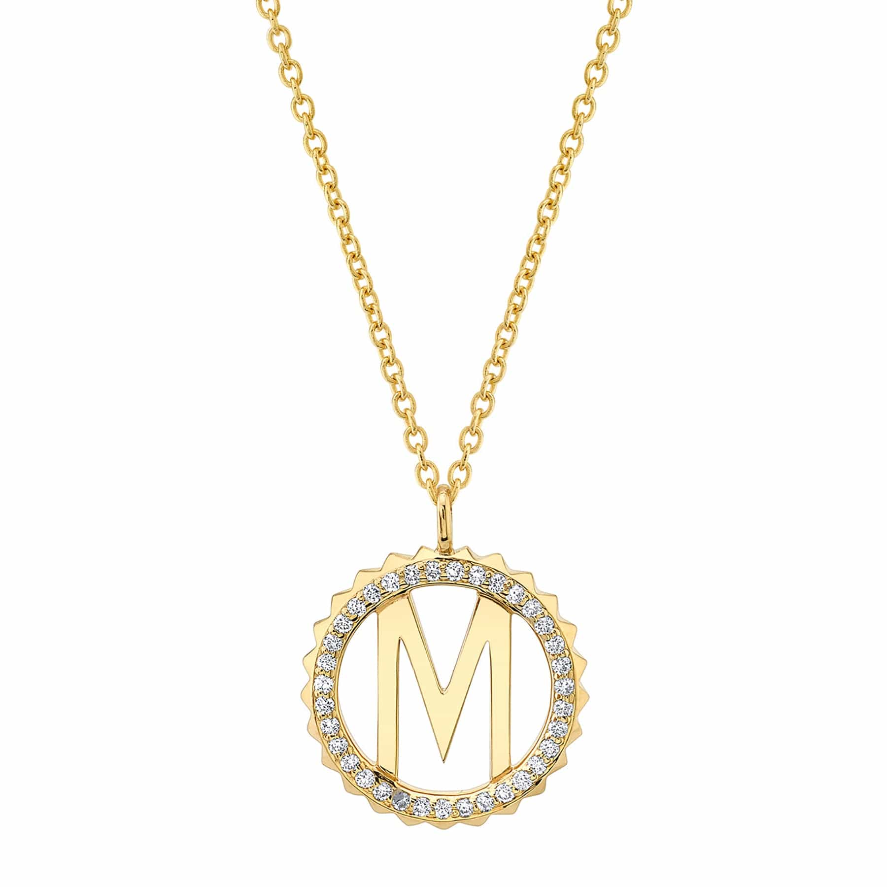 MICHAEL M Mini Tetra Pav√© Initial Medallion P365YG