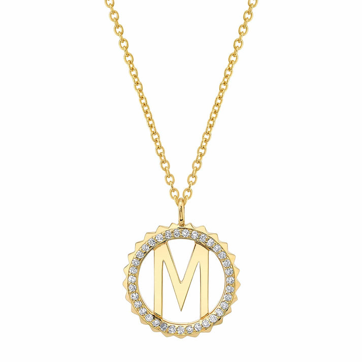 MICHAEL M Mini Tetra Pav√© Initial Medallion P365YG