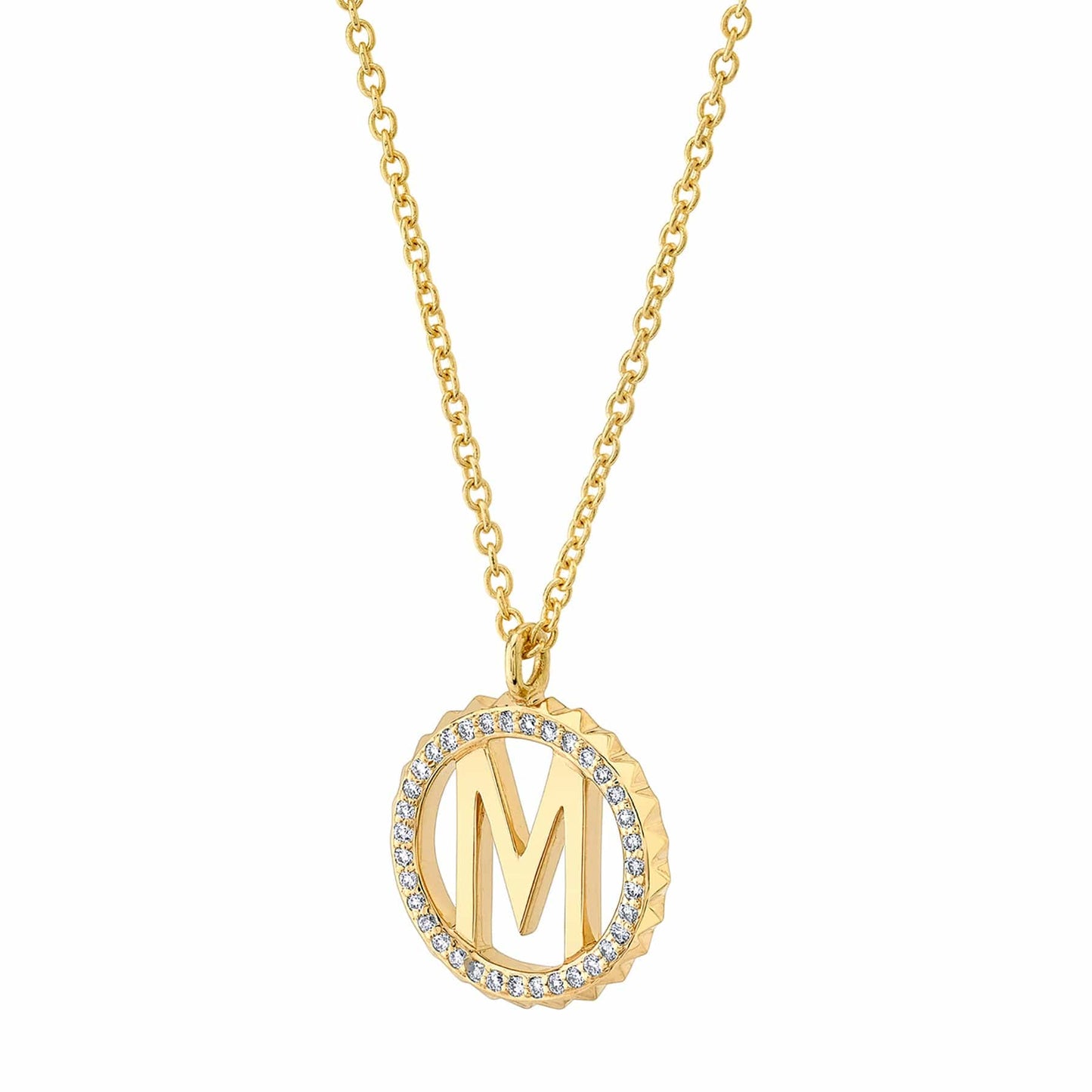 MICHAEL M Mini Tetra Pav√© Initial Medallion P365YG