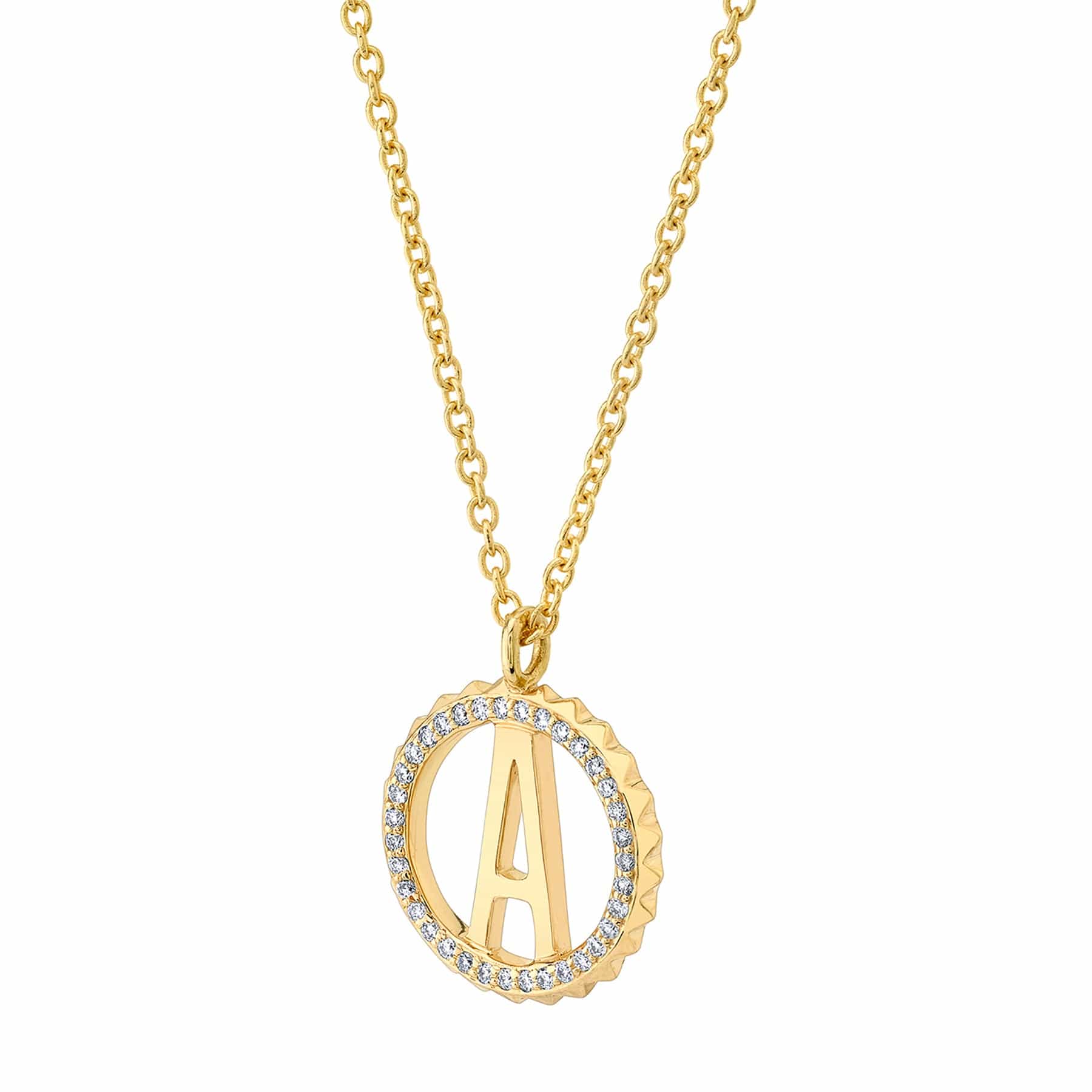 MICHAEL M Mini Tetra Pav√© Initial Medallion P365YG